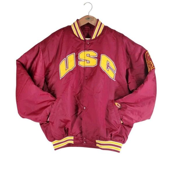 Vtg Colosseum USC Satin Bomber Insulated Varsity Jacket Mens 2XL Red Yellow Logo - Picture 16 of 16